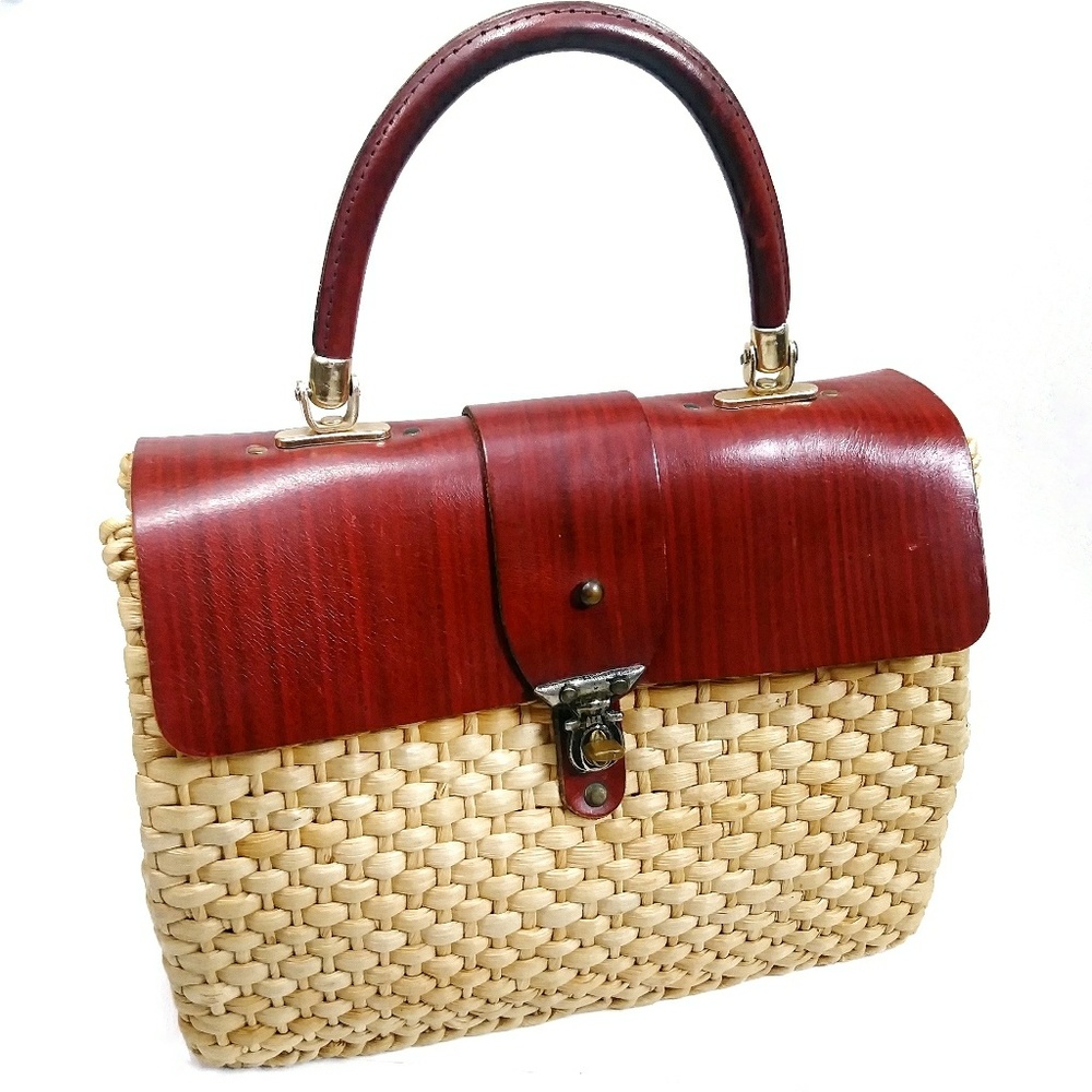 🚺VINTAGE Straw & Leather Handbag